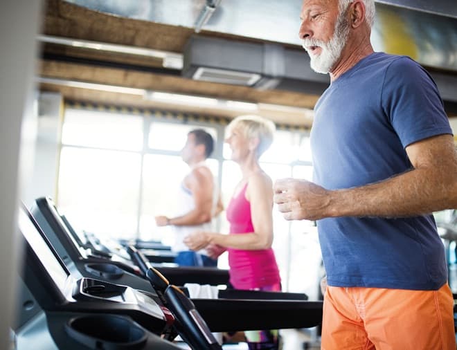 Seniors running on treadmill